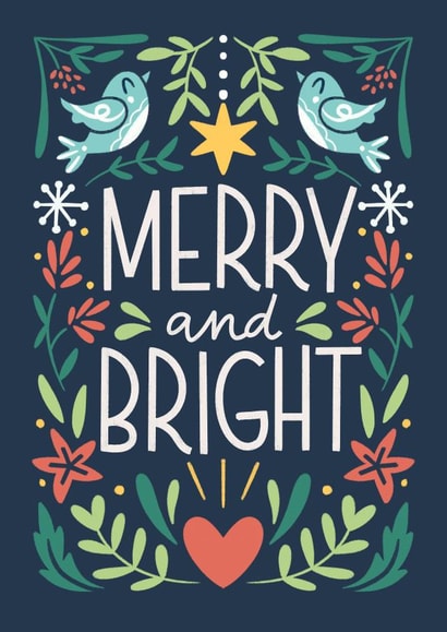 Cute Christmas Card - Merry And Bright - Festive Florals created by Natalia Gonzalez