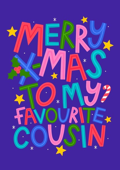 Cute Christmas Card - For Cousin - Typography created by Ludicrous Prints