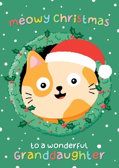 Cute Christmas Card - For Granddaughter - Cat - Meow created by Macie Dot Doodles