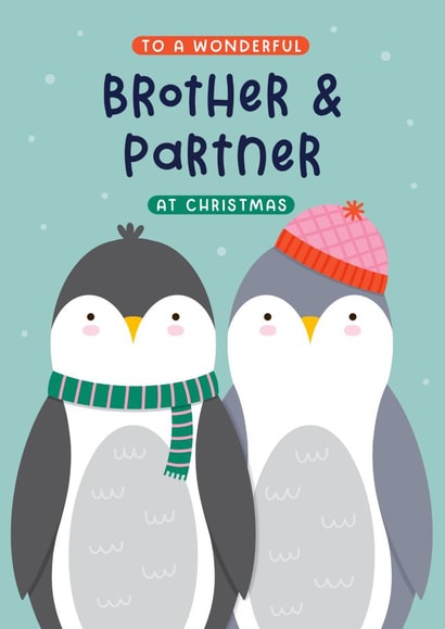 Cute Christmas Card - Brother And Partner - Penguins created by Joanne Hawker