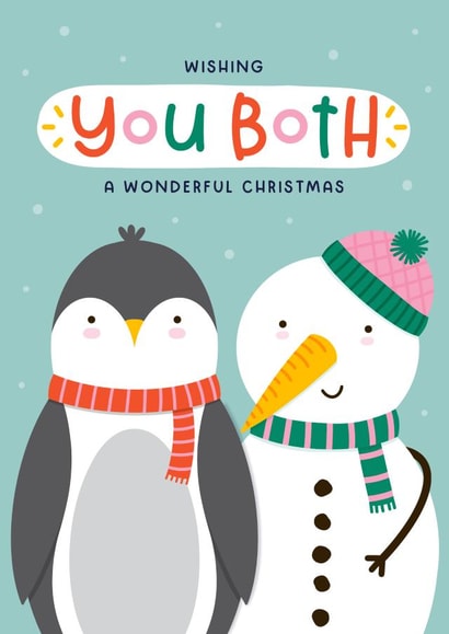 Cute Christmas Card - Both Of You - Penguin - Snowman created by Joanne Hawker