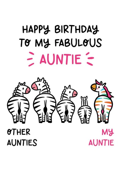 Cute Birthday Card - For Auntie - Zebras created by Lyndsay Moon