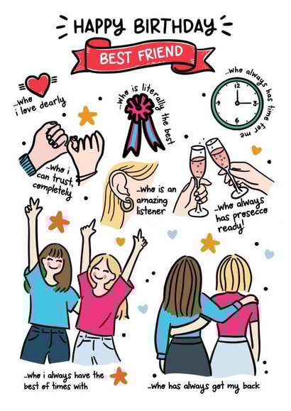 Cute Birthday Card - For Best Friend - Illustrations created by Lyndsay Moon