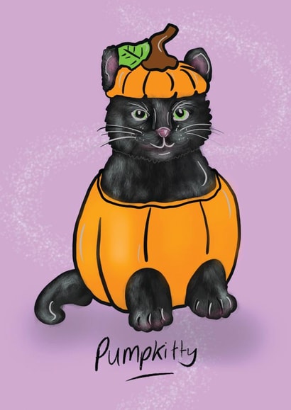Cute Halloween Card - Black Cat Pumpkin - Pumpkitty created by Just Daydreaming