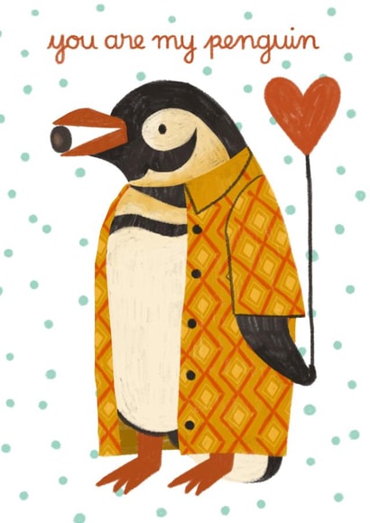 Cute Anniversary/Valentines Day Card - Penguin - Pebble created by AbiGoLucky