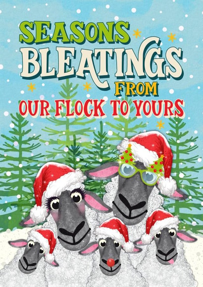Funny Christmas Card - Sheep - Seasons Bleatings - From Our Flock to Yours created by Atwood & Atwood