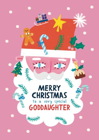 Cute Christmas Card - For Goddaughter - Santa Claus Beard created by Alice Mole Illustration