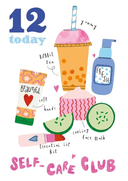 Cute Birthday Card - 12th Birthday - Self Care - Cosmetics created by GENINE DELAHAYE