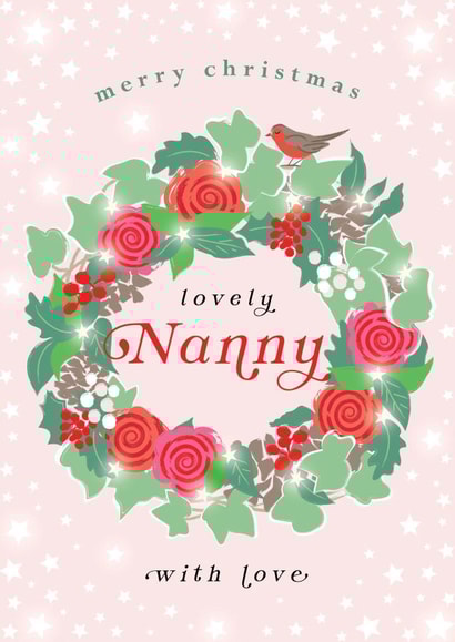 Pretty Christmas Card - Lovely Nanny - Floral Wreath created by Michelle Fiedler Design