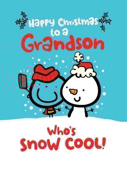 Cute Christmas Card - For Grandson - Who's Snow Cool! created by Pink wink