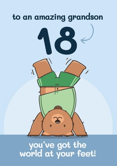 Cute 18th Birthday Card - For Grandson - Bear created by Bev O'Connor || @oconnordesign