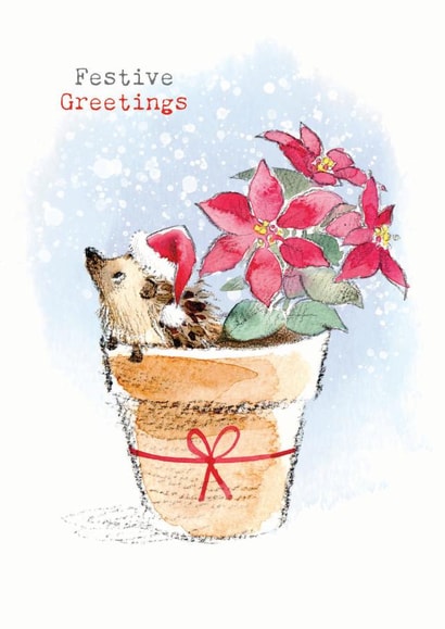 Cute Christmas Card - Hedgehog In Flower Pot - Festive Greetings created by Paper Shed Design