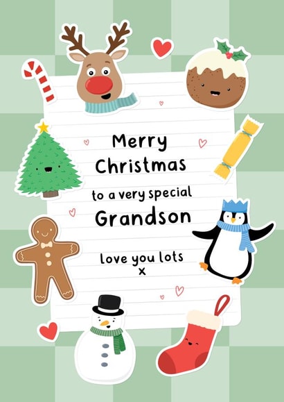 Cute Christmas Card- For Grandson - Sticker Illustrations created by Macie Dot Doodles