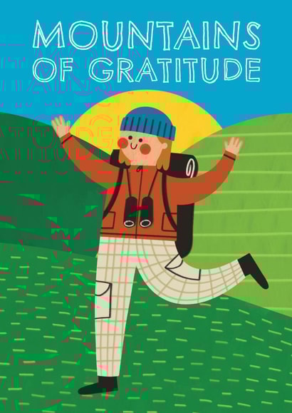 Cute Thank You Card - Hiker - Mountains of Gratitude created by AbiGoLucky