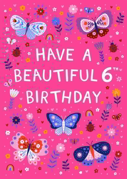 Cute 6th Birthday - Butterflies And Ladybirds - For Her created by Pear Tree Press