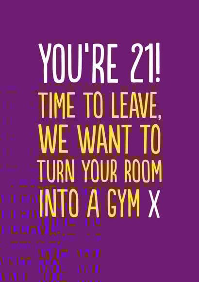 Funny 21st Birthday Card For Child - '21 Gym' created by The Buddy Fernandez Card Co.