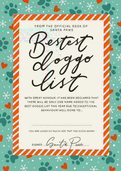 Cute Christmas Card - For The Bestest Doggo - Certificate created by katie illustrated
