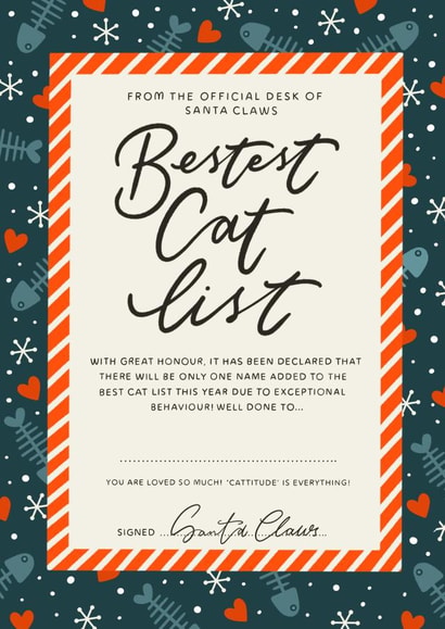 Cute Christmas Card - For The Bestest Cat - Santa Claws created by katie illustrated