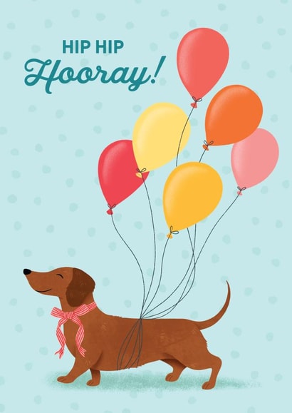 Cute Birthday/Congratulations Card - Hip Hip Hooray! - Dachshund created by Milkbar Studio
