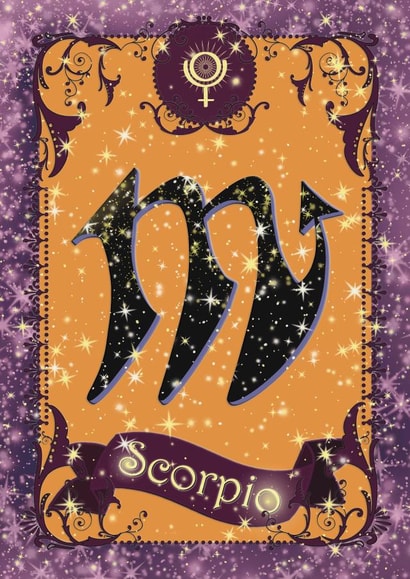 Pretty zodiac birthday card for Scorpio astrology star sign, October November created by Violet Spicer