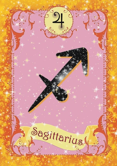 Pretty zodiac birthday card - Sagittarius astrology star sign November December created by Violet Spicer