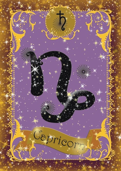 Pretty zodiac birthday card for Capricorn astrology star sign, December January created by Violet Spicer