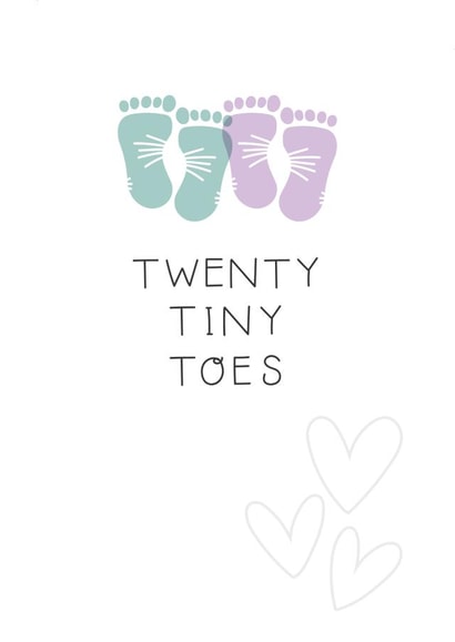 Cute New Baby Card - Twenty Tiny Toes - Twins created by Two For Joy Illustration