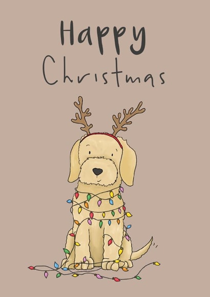Cute Christmas Card - Cockerpoo - Christmas Lights created by Lucy Driver
