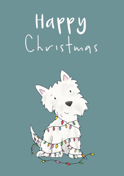 Cute Christmas Card - Westie Dog - Christmas Lights created by Lucy Driver