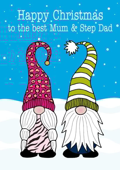 Cute Christmas Gnomes Card - Happy Christmas To The Best Mum & Step Dad created by Gellie Design