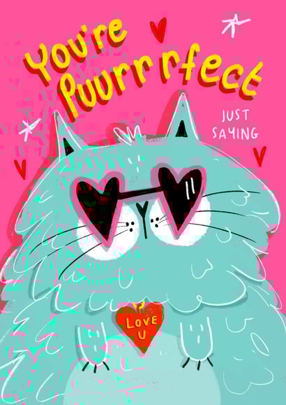 Cute Valentine's Day Card - You're Purrfect - Cat created by NICHOLA COWDERY ILLUSTRATIONS 