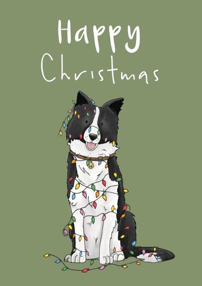 Cute Christmas Card - Collie - Lights created by Lucy Driver