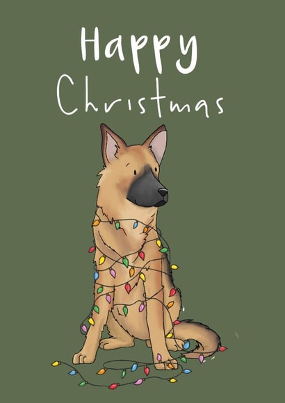 Cute Christmas Card - Alsatian/German Shepherd - Lights created by Lucy Driver