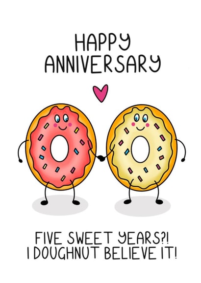 Cute 5th Anniversary Card - Doughnuts - I Doughnut Believe It! created by Schnauzer Scribbles