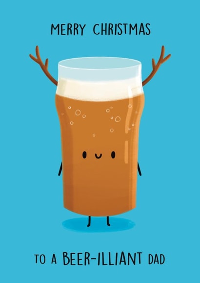 Cute Christmas Card - For Dad - Pint Of Reindeer Beer created by Sophie Kent Illustration