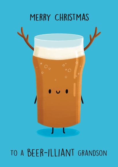 Cute Christmas Card - For Grandson - Pint Of Reindeer Beer created by Sophie Kent Illustration