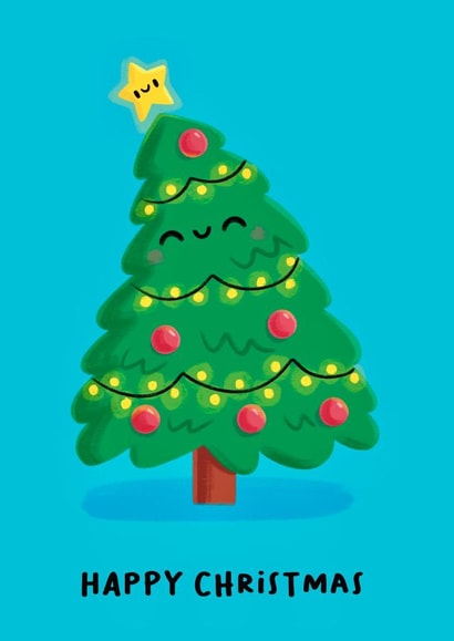 Cute Christmas Card - Smiling Christmas Tree - Star created by Sophie Kent Illustration
