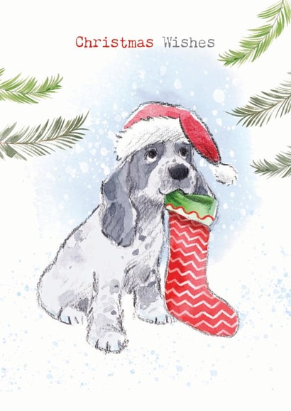 Cute Christmas Card - Christmas Wishes - Cocker Spaniel With Stocking created by Paper Shed Design