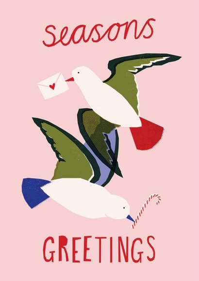 Cute festive Christmas card featuring turtle doves created by Louisa Taylor