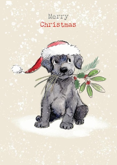 Cute Christmas Card - Merry Christmas - Black Labrador Puppy with Foliage created by Paper Shed Design