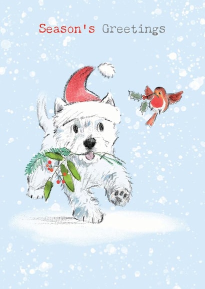 Cute Christmas Card - Seasons Greetings - Westie And Robin created by Paper Shed Design