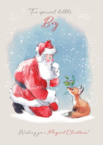 Cute Kids Christmas Card - For A Special Little Boy - Santa and Fox created by Paper Shed Design