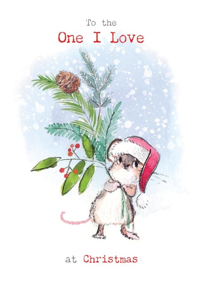Cute Christmas Card - One I Love - Mouse Holding Foliage created by Paper Shed Design