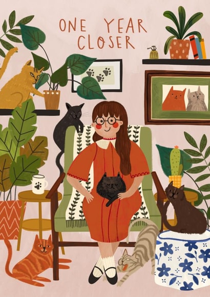 Funny Birthday Card - Crazy Cat Lady - Crazy Plant Lady created by AbiGoLucky