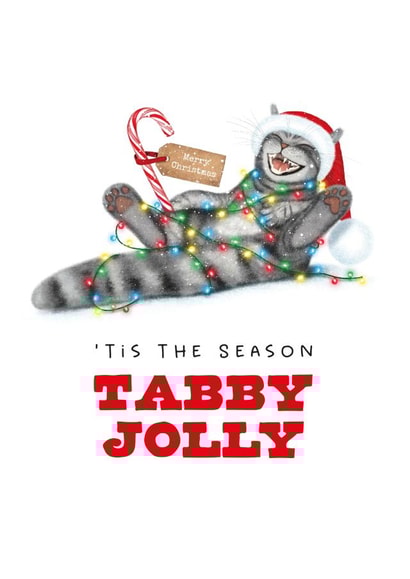 Funny Christmas Card - Tabby Jolly - Cat created by badgerbee design