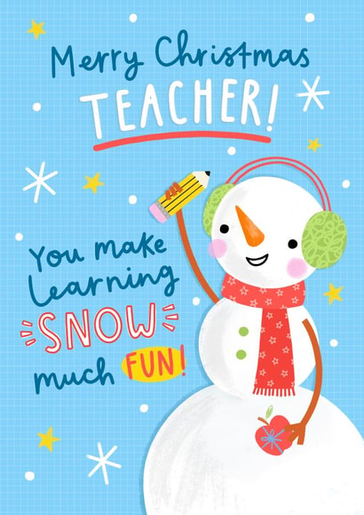 Cute Christmas Card - For Teacher - Snowman | thortful