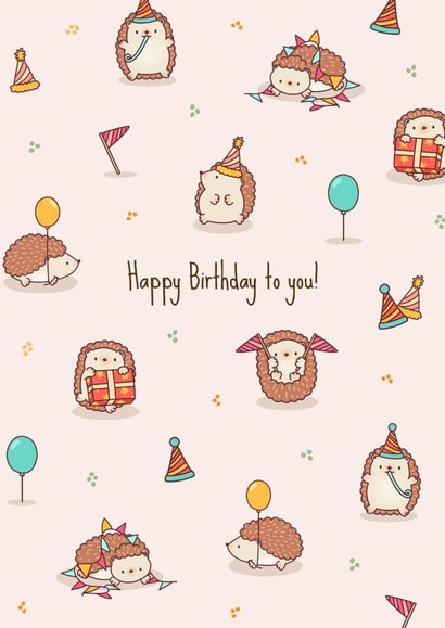 Cute Birthday Card - Hedgehogs - Balloons created by Evie Garnett Designs