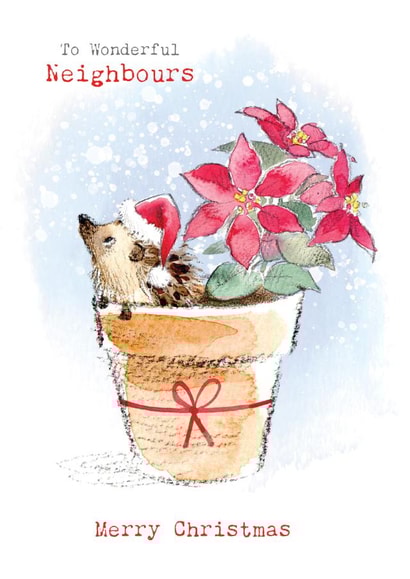 Cute Christmas Card - For Neighbours - Hedgehog In Flower Pot created by Paper Shed Design