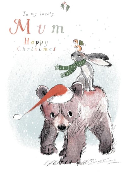 Cute Christmas Card - For Mum - Hare Riding On Bears Back created by Paper Shed Design