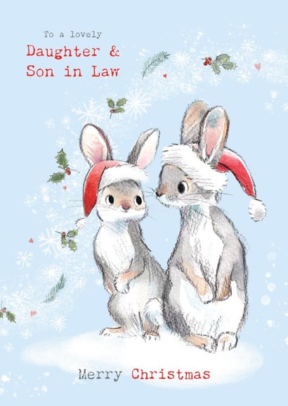 Cute Christmas Card - Daughter & Son in Law - Rabbits In Snow created by Paper Shed Design